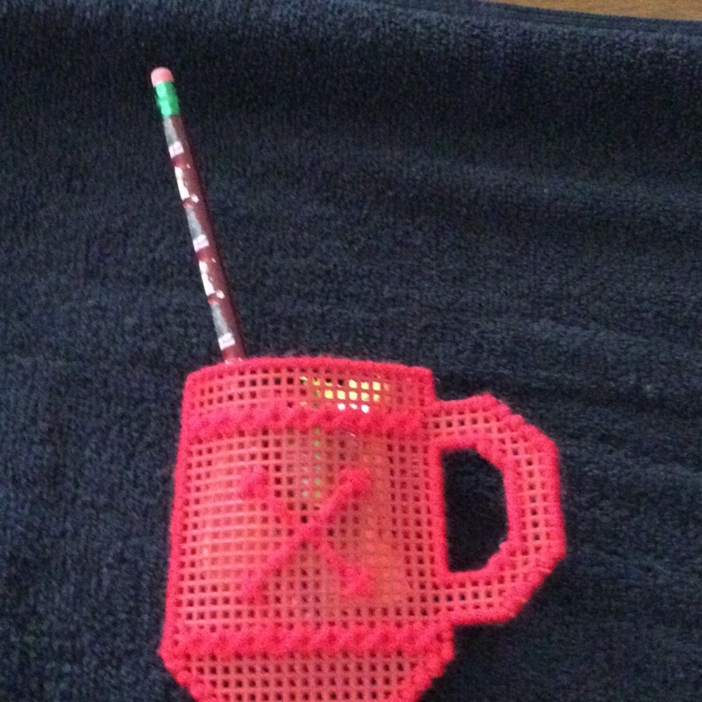 Red Plastic Canvas Mug Holder